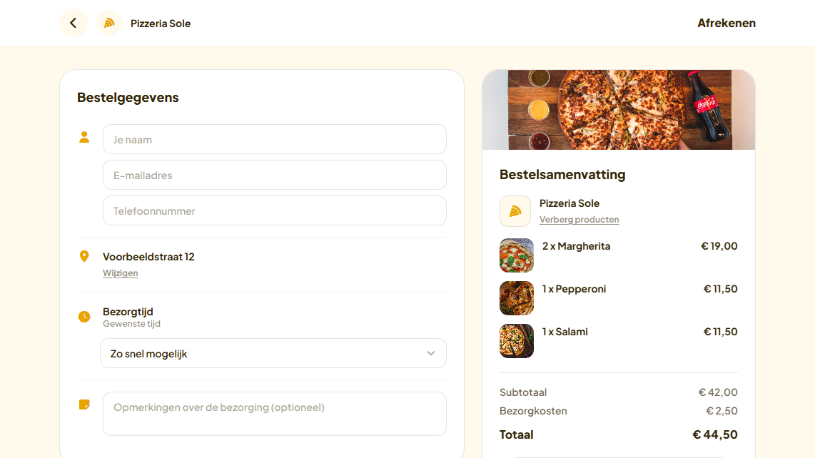 Voorbeeld van de afrekenpagina